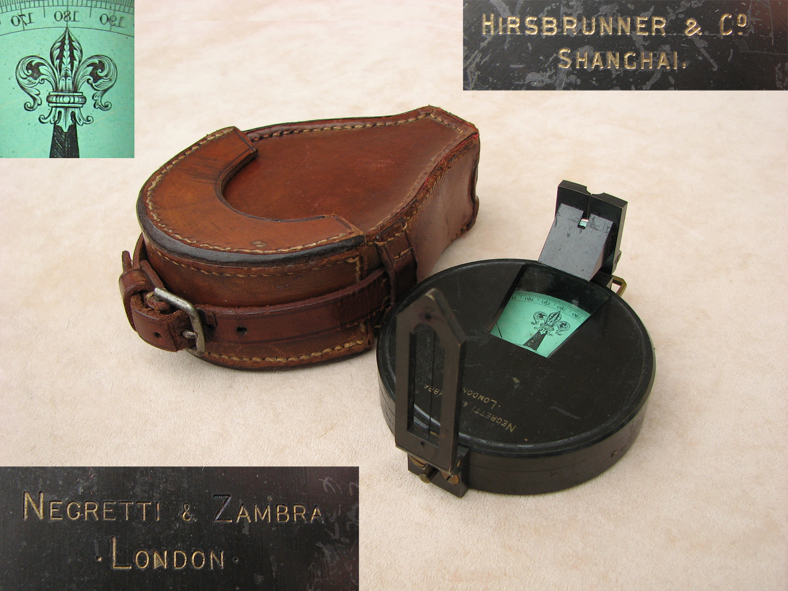 19th century Negretti & Zambra prismatic compass retailed by Hirsbrunner & Co Shanghai